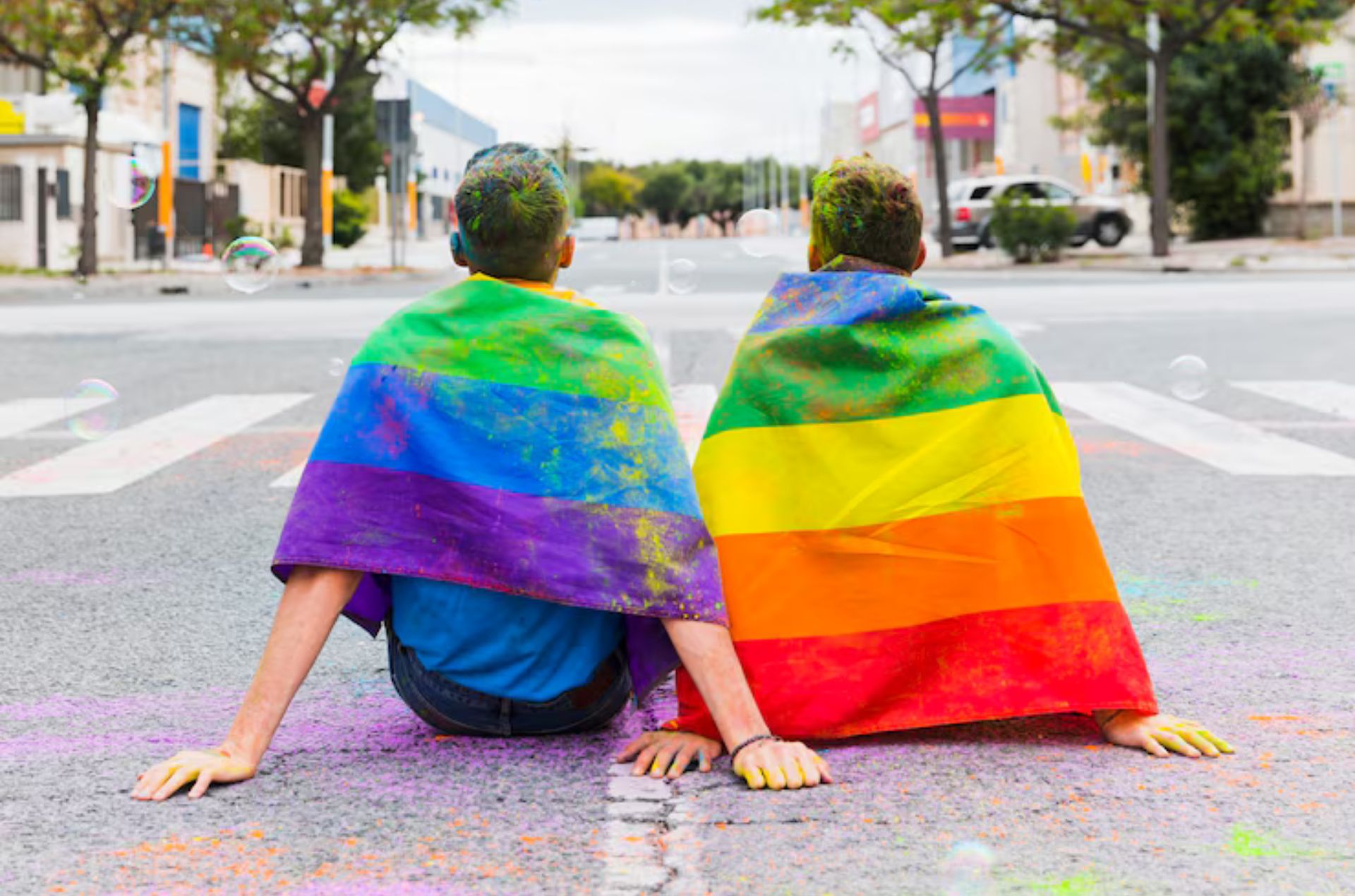 Pride event with rainbow flags